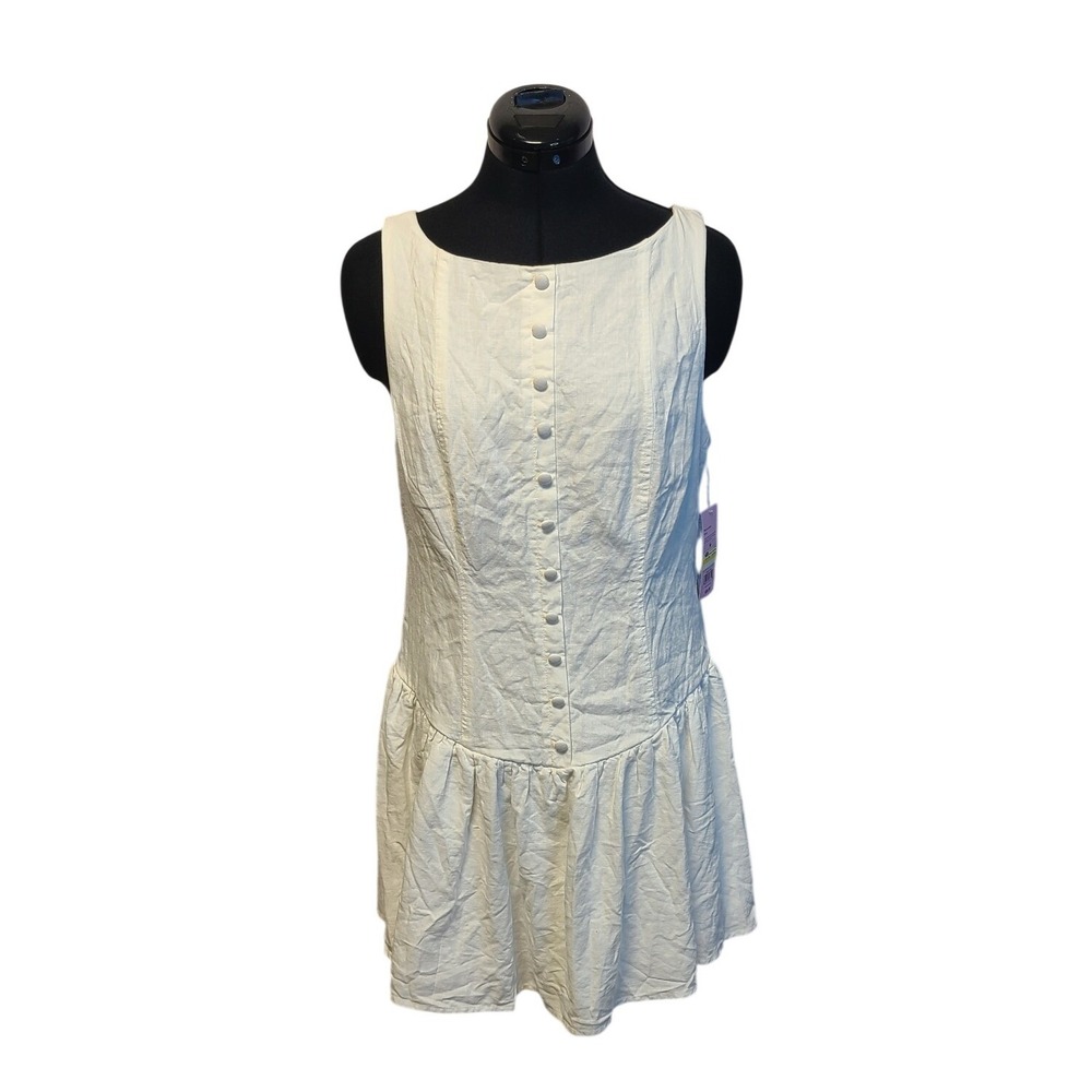 Wild Fable Women's Cream Linen Blend Drop Waist Mini Dress Sleeveless Size M NEW